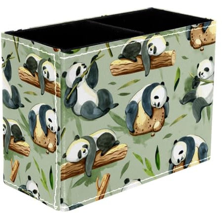 VAPOKF Pot à crayons en forme de panda aquarelle sur piquets en pierre pour bureau, 2 compartiments pour stylos, crayons, pinceaux de maquillage, fournitures de bureau pour la maison et le bureau