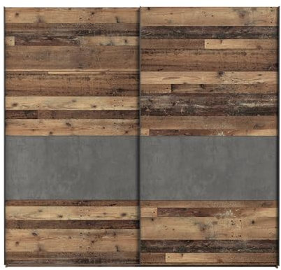 Forte Armario Clif 220, Puertas correderas, Estilo Vintage, 2 Puertas, Madera Vintage/Gris hormigón Oscuro, 220x210.5x61 cm