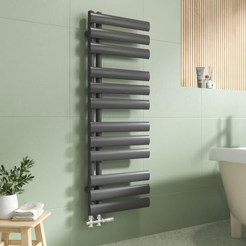 EMKE Oval Badheizkörper Handtuchhalter 1120x400 mm, Handtuchheizkörper Seitenanschluss Handtuchwärmer Handtuchtrockner Heizkörper Bad Anthrazit 408 Watt
