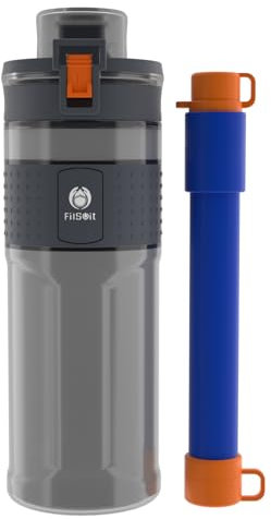Filsoit Straw Water Filter Bottle Outdoor Water Filter Bottle Water Purifier Filtration Bottle Survival Emergency Hiking Travel Camping and Backpacking Water Filter Kits BPA Free 17oz Grey