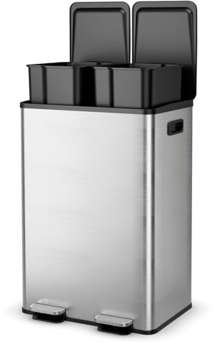LIFEZEAL Poubelle à Double Compartiment 2 x 30L, Poubelle à Pédale en Acier Inoxydable, 2 Seaux Intérieurs en Plastique, Couvercles, Fermeture en Douceur, pour Cuisine, Salon (Argent)
