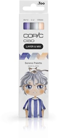 Copic Ciao LAYER & MIX Serene Palette, Marker Set mit 3 verschiedenen Farben, Layoutmarker mit jeweils einer mittelbreiten und einer Brush-Spitze