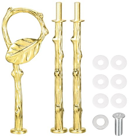 sourcing map 3 Sets Cake Tray Stand Handle Cupcake Dessert Plate Hardware Fitting Holder Rod Stand Handle for Cake Stand Wedding Party, 3-Tiers Leaves Gold