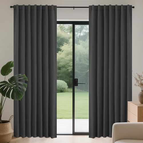 Joydeco Gardinen Blickdichte Vorhänge mit Schlaufen Verdeckten Dunkelgrau | 2er Set,H210 x B132 cm,Verdunklungsvorhänge für Schlafzimmer und Wohnzimmer,Hitzeschutz Thermovorhang,UV-schutz