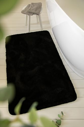 Wecon Home Basics Badteppich, Badematte, kuscheliger Flauschiger weicher Flor, rutschfest und waschbar, Joris (80 x 150 cm, schwarz)