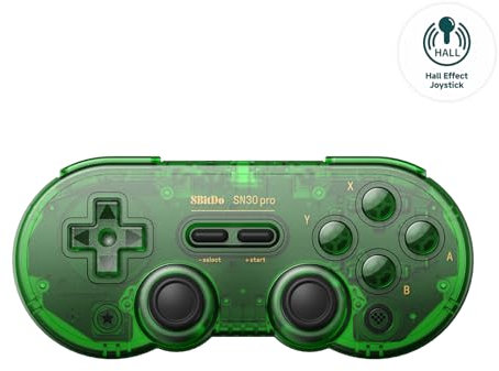 8Bitdo SN30 Pro Wireless Bluetooth Controller (Hall Effect Joystick Update) with Joysticks Rumble Vibration USB-C Cable Gamepad Compatible with Switch,Windows, Mac OS, Android, Steam (Jade Green)