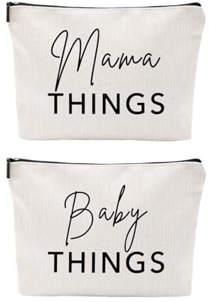 Mama and Baby Bag Set Canvas Pouch Set Keepsake for New Mothers Travel Toiletry Bag for Baby Stuff, Mother's Day Gifts, Set of 2, White, Fashion
