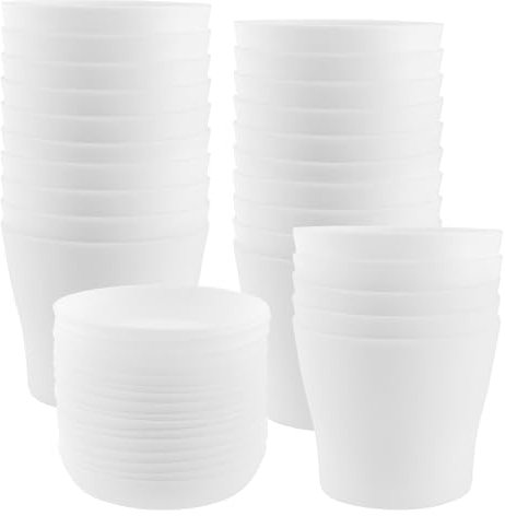 KEILEOHO Lot de 24 petits pots de fleurs, en plastique, blancs, de 10 cm, avec plateau, pour plantes
