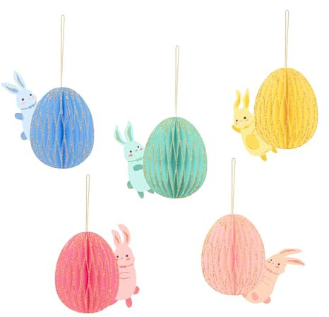 NICROHOME EUR Osterparty-Dekorationen, 5er-Pack, bunte süße Hasen und Ostereier, Baum-Hängedekorationen aus Papierwaben für Kinderpartys, Geburtstage, Ostern, Innen- und Außenszenen-Dekoration