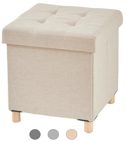 Zedelmaier Sitzhocker mit Stauraum, Hocker mit Holzfüßen,Aufbewahrungsbox mit Deckel,Fußhocker, bis 300 kg belastbar, für Eingang, Wohnzimmer, Schlafzimmer (Beige)