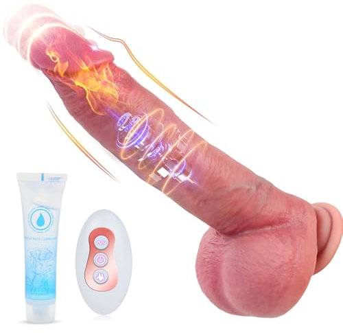 Consolador realista con Vibrador juguete sexual, 22cm Dildo para adultos con control remoto con 6 modos de vibración y 3 modos de empuje y calentamiento, consolador con ventosa, juguete anal sex toy