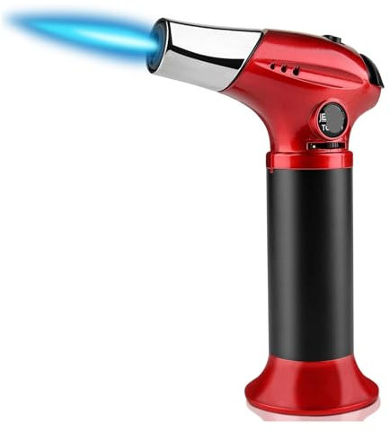 VFBVNJBJ 2024 con Llama Ajustable y Cerradura de Seguridad, soplete de butano, soplete de Cocina, soplete Recargable for Postre, al Aire Libre, Camping, Viajes (Gas butano no Incluido) (Azul)(Red)