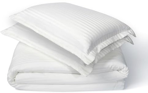 Richbond - Housse de Couette 220x240 Satinée Rayée avec 2 Taies d'oreillers 70x50, 100% Microfibre Polyester Douce (105 GR/m2) - Traitement Anti-Acarien et Anti-Bactérien - Blanc
