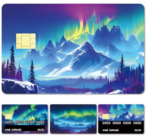 CREATCABIN 4 Stück Kreditkarten/Debitkartenaufkleber Mit Wald Aurora Motiv Kreditkartendekor Wasserdicht Entfernbar Bankkartenschutz RFID Blockierender Aufkleber Für Kreditkarteninhaber 5.4x8.6cm