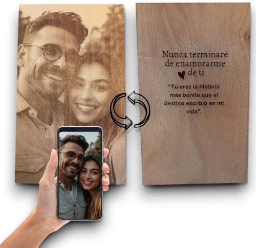 Cuadro Personalizado de Madera - Regalo Único para Pareja, Novios, Aniversarios, Bodas, Día del Padre | Foto y Nombres Grabados a Láser | Decoración Personalizada para Hogar y Oficina