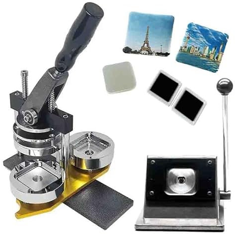 Photo Magnet Machine, 50 * 50mm DIY Square Fridge Magnet Making Machine Kit Including Machine & 100Pcs Rounded Edges Materials, Use in Refrigerators and Anywhere There is Iron