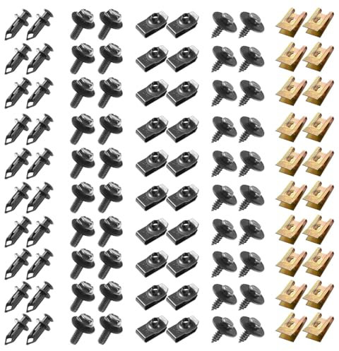 Car Screws and Bolts, Undertray Screws,Auto Body Fender Screws,Car Clips Plastic Rivet Fasteners - Universal U-Nuts Kit Engine Under Cover Splash Shield Guard Body Bolts(About 80 PCS)
