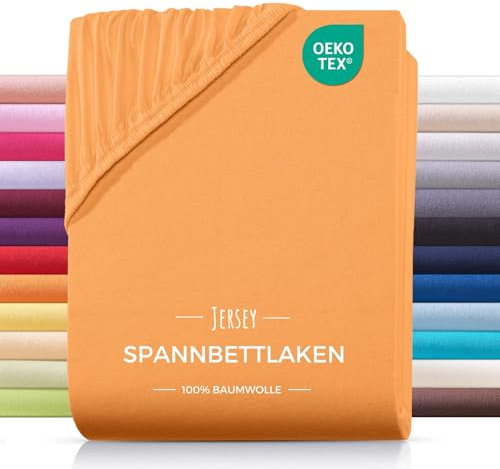 Carpe Sonno® Jersey Spannbettlaken 140x200cm Baumwolle | Laken Orange mit Einlaufschutz & Bügelfrei Matratzenbezug bis 22cm | Bettlaken 140x200 Baumwolle | Leintuch 140x200 | Spannbetttuch 140 x 200