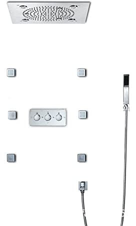 XCHSXYL Robinets de Douche, Support de Tuyau de pommeau de Douche à Main en Laiton brossé doré avec kit de Valve de Douche, Ensemble de Douche de Luxe en Laiton Massif pour Salle de Bain, décoration