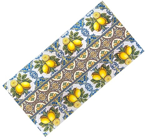 Tex family Tappeto Cucina Runner Antiscivolo - Passatoia Lavabile, Fantasia Maiolica Sicily, Design Mediterraneo - Made in Italy - Cm. 50x400