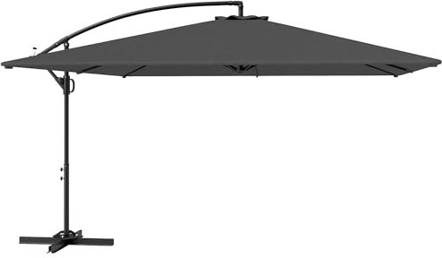 Outsunny Parasol déporté carré 3,6x3,9 m, parasol de jardin extérieur avec manivelle, base croisée, parasol inclinable et rotation à 360°, toile polyester 180 g/m², protection UV UPF50+, gris