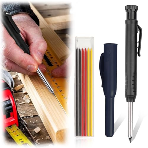 COYUN Tieflochmarker Set, Bleistift Speedmarker Zimmermannsbleistift Langlebiger Marker Mit Stifthülle und 6 Ersatzminen (Schwarz)