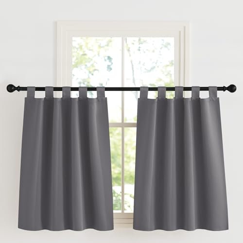 KGORGE Scheibengardinen Modern Kurz Schlaufengardinen Blickdicht Schlaufenschal 2er Set H 90 x B 90 cm Küche Gardinen Fenster Grau Verdunklungsvorhänge Schlafzimmer Thermovorhang