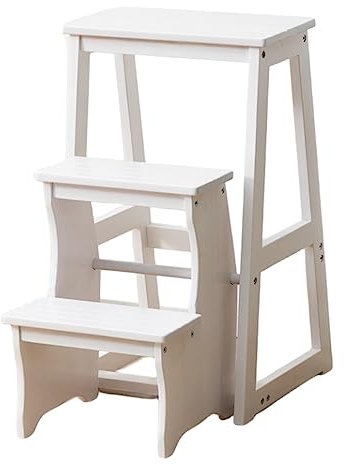 Sedia a scaletta in legno a 3 gradini, multifunzione, con display a ribalta, design salvaspazio portatile, può contenere fino a 100 kg, ideale per uso domestico e bibliotecario