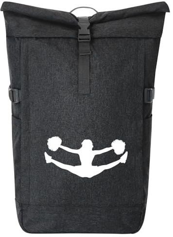 Huuraa Kurierrucksack Cheerleader Silhouette Geschenk | 30-44 Liter Backpack Black Melange Fairtrade Rolltop Rucksack Geschenkidee Schwarzer Laptop-Rucksack passend für 17-Zoll