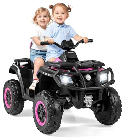 COSTWAY Quad Électrique Enfants 24V avec 4 Moteurs, Voiture Électrique Enfants 2 Places avec Lumières LED, Musique, Marche Avant/Arrière, Frein, 2 Vitesses 3-8 km/h, Charge 59 kg, pour 3-8 Ans (Rose)