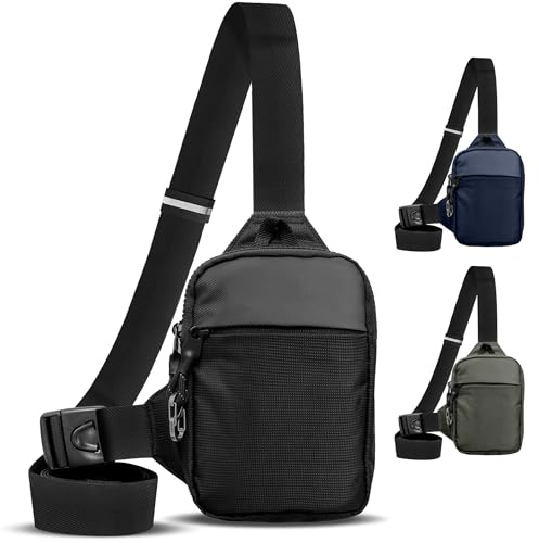 CONCEPT GLOBAL Travel Sling Bag for Men & Women - Small Water Resistant Crossbody Multipocket Chest Bag with Anti-Theft, RFID Blocking & Adjustable Strap for Casual, Outdoor, Work, Gym or Gift Ideas