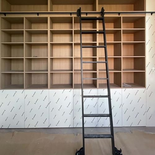 Schiebetürsystem für Bibliothek und Büro (ohne Leiter), Wandmontage, Metallrollensystem, mobile Schiene, Bodenrollen mit Bremse(Non-telescopic,400cm Gleisbausatz)