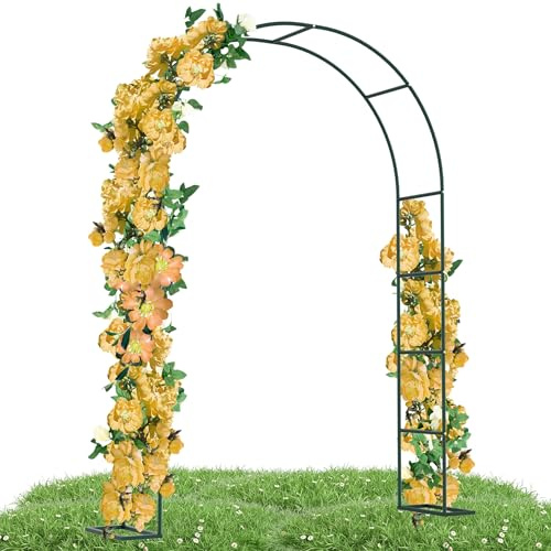 Suusolny Rosenbogen aus Metall Gartenbogen für Kletterpflanzen Metallbogen Garten Freistehend Rosengestell Pflanzenständer Rankgitter Rankhilfe Rankbogen für Garten Hochzeit Dekoration - Dunkelgrün