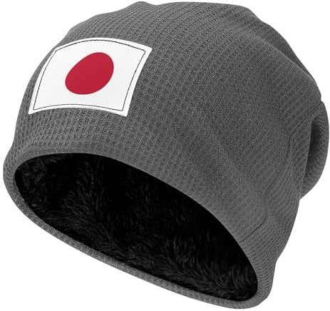 JEJEA Mütze mit japanischer Flagge, Fleecefutter, Totenkopfmütze, Winter, Strickmütze, weich, warm, Skimütze, Unisex, kaltes Wetter, grau, Einheitsgröße