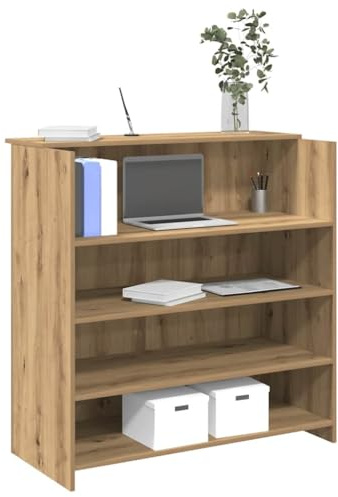 HFXHIJXQ Empfangstheke in Artisan Eiche 100x50x103,5 cm aus robustem Holzwerkstoff mit integriertem Tresen & Regalboden für Büro Hotel Kosmetikstudio