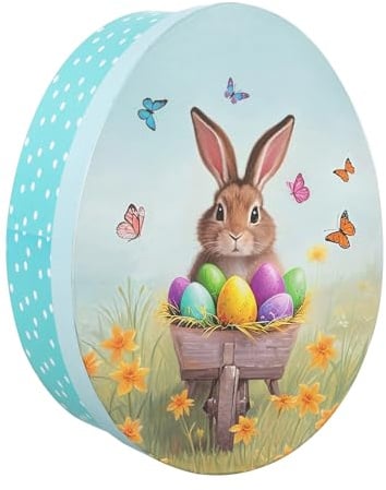 Idena 31907 - Geschenkbox mit Deckel in der Größe 16,5 x 22 x 8,5 cm, Geschenkschachtel für Ostern mit Osterhasen-Motiv in Türkis und Weiß