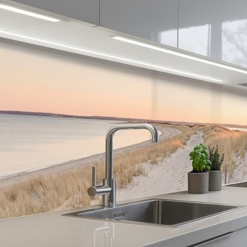 KitchenYeah© Küchenrückwand Selbstklebende Kitchen Wall Protector Küchen | 60x300 cm - Rückenwand Küchenfronten Küchenrückwände Küche Wand Küstenlinie - Horizont - Zaun