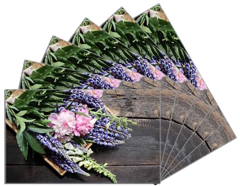 Wallario 6er Set Frühstücksbrettchen aus Glas, Glasunterlage, Glasbrettchen Stillleben mit Frühlingsblumen, Größe 14 x 23 cm, Sicherheitsglas