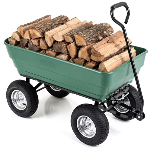 COSTWAY Carriola da Giardino 125 L in Metallo con Vasca Ribaltabile | Carrellino da Giardinaggio con Manico Regolabile e Ruote Pneumatiche, Portata 410 kg, per Giardino e Cortile
