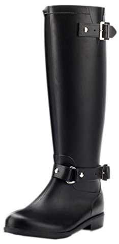 LvRao Stivali di Gomma per Donna, Zip Fibbia Stivali di Pioggia della Neve del Giardino al Ginocchio (Nero Rosso, EU 38 / CN 39)