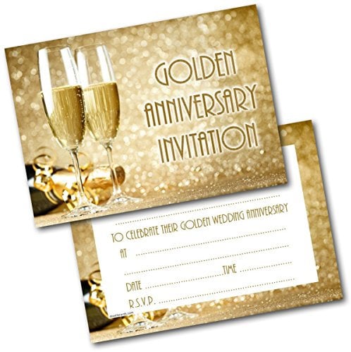 doodlecards Golden Anniversary Champagne Glasses Invitations Invites Pack of 20 Postcards and Envelopes