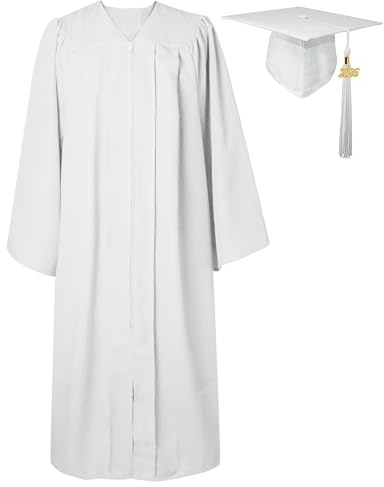 GraduatePro Graduation Gown and Cap for Adults 2026 Hat Matte Bachelor University Party Robe Set High School Women Men White 54=L