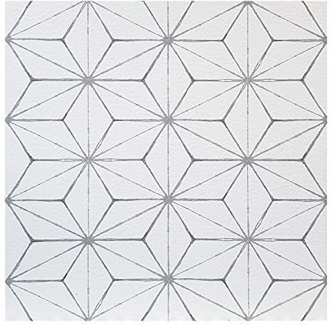 FloorPops kikko Pack of 10 Peel & Stick Vinyl Floor Tiles White Grey Pattern