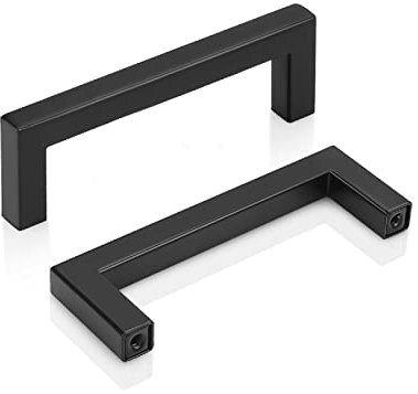 PinLin 5 Pack Kitchen Door Handles 96mm Hole Centre Flat Black Cabinet Handles Stainless Steel Square Cupboard T Bar Handle (Screws Included)