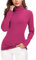 EXCHIC Mujer Casual Ajustado Cuello Alto Jerséis Camisa Manga Larga Elástico Pullover (L, Rosa)