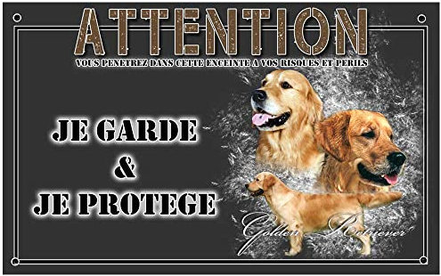 Pancarte chien personnalisée chien golden - pré perforée et vis proposées. De 30 cm à 15 cm…