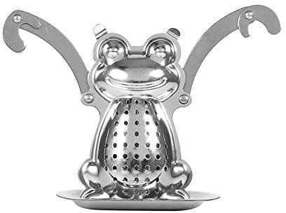 Tea Infuser,Frog Shape Stainless Steel Tea Strainer Filter with Chain and Drip Trays, Loose Leaf Tea Infuser for Leaf Grain Teacups, Teapots, and Tea Set