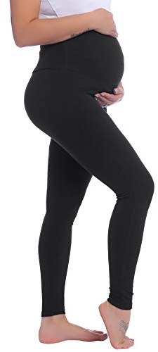 Umstandsleggings Baumwolle Umstandsmode Leggings High Waist Yogahose Stretch Freizeithose Lang Schlafanzug Jogginghose Bequeme(Schwarz,S)