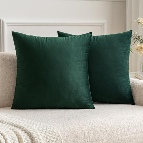 MIULEE 2er Set Samt Weihnachten Kissenbezüge Kissenhülle Kissenbezug Sofakissen Dekorative Dekokissen Couchkissen mit Verstecktem Reißverschluss Sofa Schlafzimmer 35x35 cm Dunkelgrün