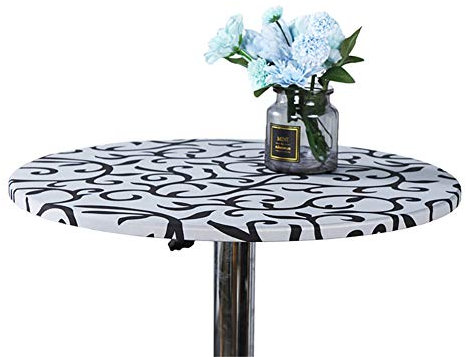 Cozomiz Geometrisch Elastische Tischdecke Gartentischdecke Rundtischdecke wasserdichte rutschfeste Abwischbar Schmutzabweisend Tischdecke Weiß 70cm Runde Enge Passform